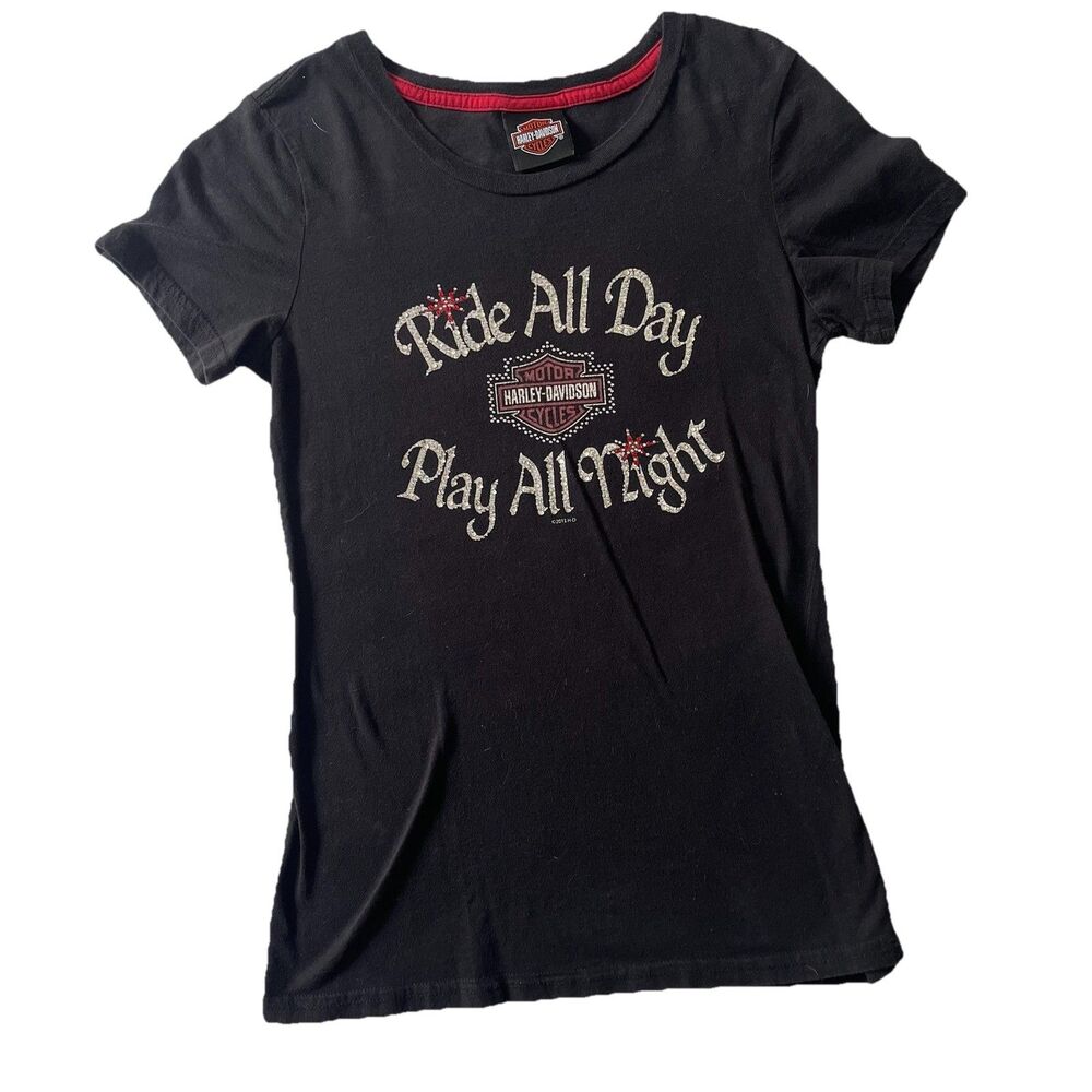 Harley Davidson T-shirt Las Vegas Ride All Day Play All Night Black Small Bling